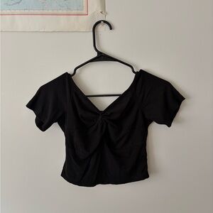 Elegant Black Women's Top Crop Top Tie Bow
